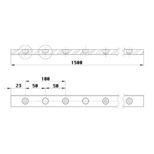 Pfeiffer Genua T-rail 25 mm lengte 150 cm