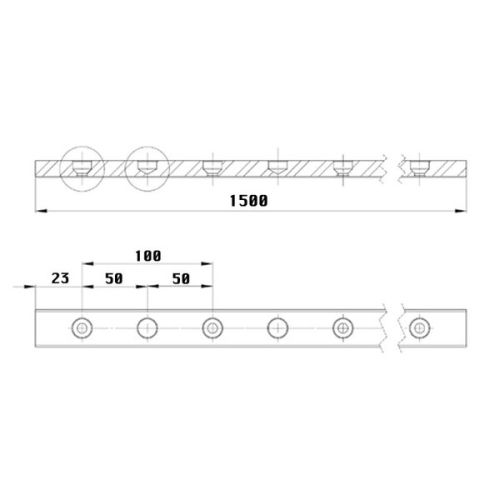 Pfeiffer Genua T-rail 32 mm lengte 150 cm