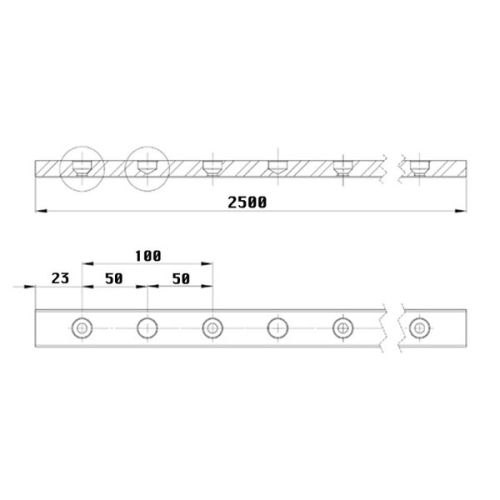 Pfeiffer Genua T-rail 32 mm lengte 250 cm