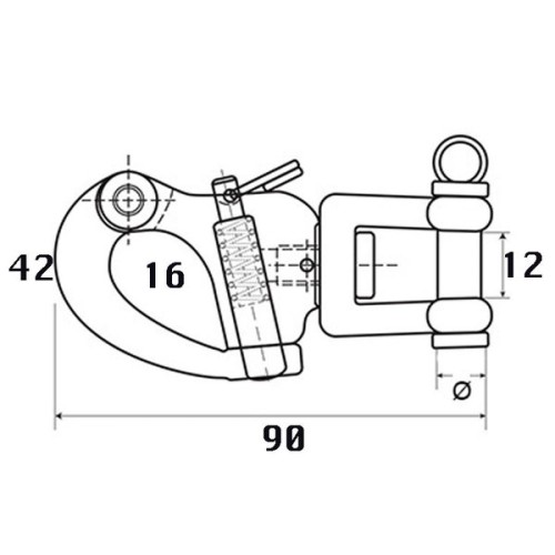 Kmarine Snapshackle/wartelgaffel RVS A4 90mm