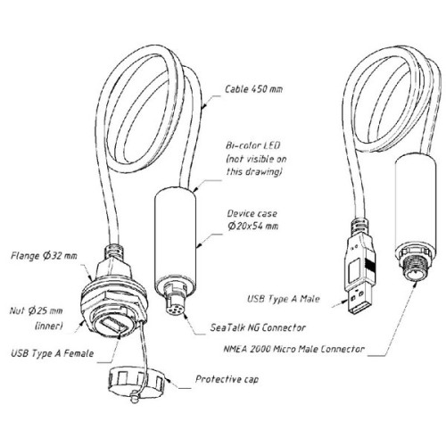 Yacht Devices YDNU-02NF NMEA2000 USB koppeling IP67