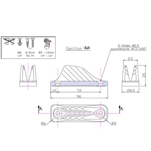 Clamcleat Klem nylon 6 - 12 mm no 201