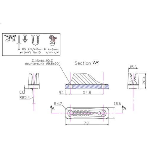 Clamcleat Klem nylon 4 - 8 mm no 209