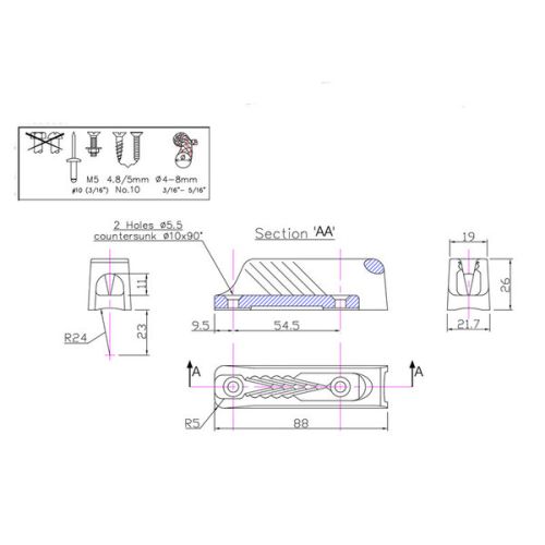 Clamcleat Klem nylon 4 - 8 mm no 231