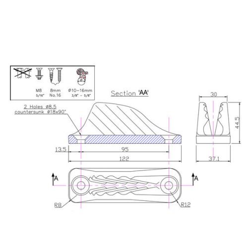 Clamcleat Klem nylon 10-16 mm no 205