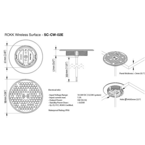 Scanstrut ROKK Draadloze inbouw telefoon lader