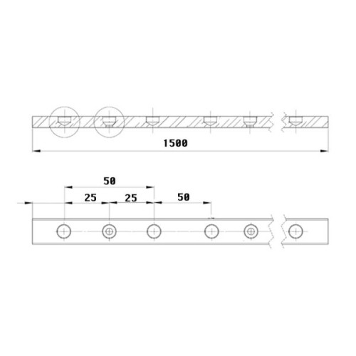 Barton Genua T-rail 25 mm lengte 150 cm