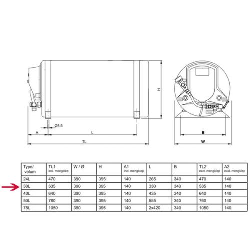 Isotherm Boiler Basic 30 liter met watermix