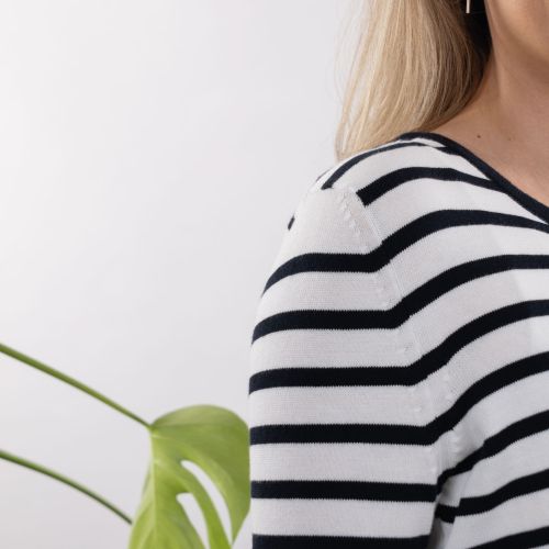 Women T-shirt Linde Offwhite/Navy