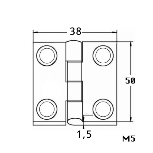 Scharnier RVS A2 38x50x1,5 mm