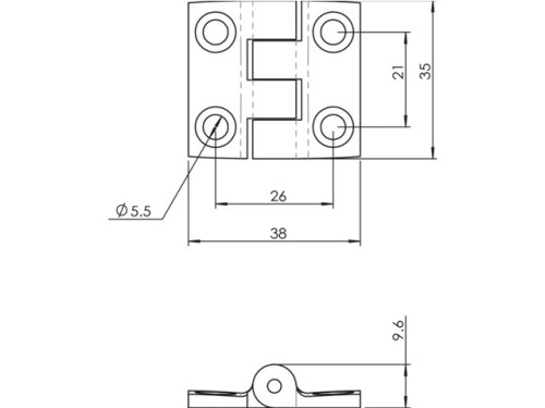 Scharnier nylon 39x35mm