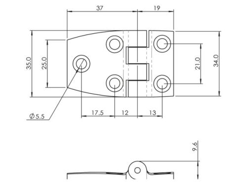 Scharnier nylon 57x35mm