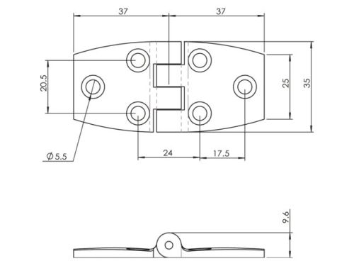 Scharnier nylon 75x35mm