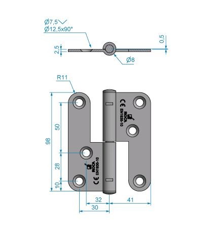 Paumelle links RVS 98x82mm