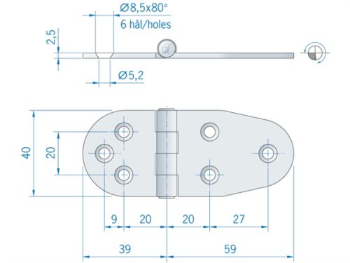 Scharnier RVS 100x38mm