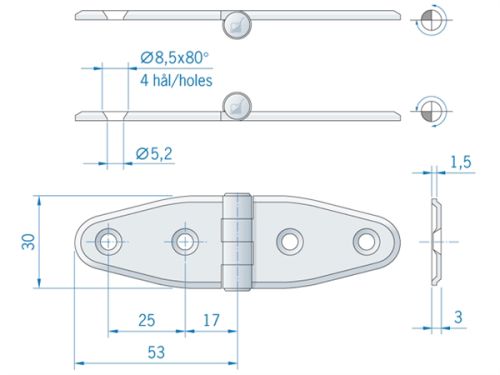 Scharnier RVS 106x30mm