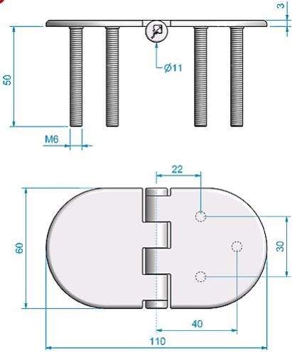 Scharnier RVS 110x60mm verdekt