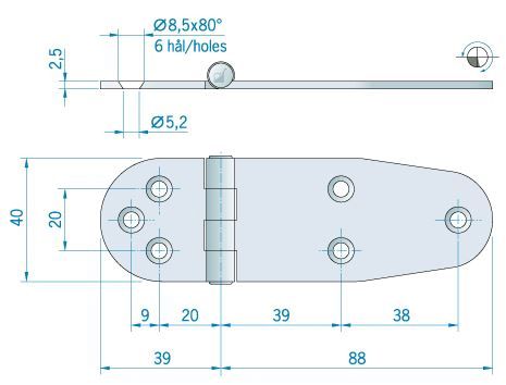 Scharnier RVS 127x40mm