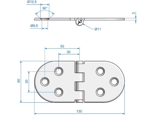 Scharnier RVS 130x60mm