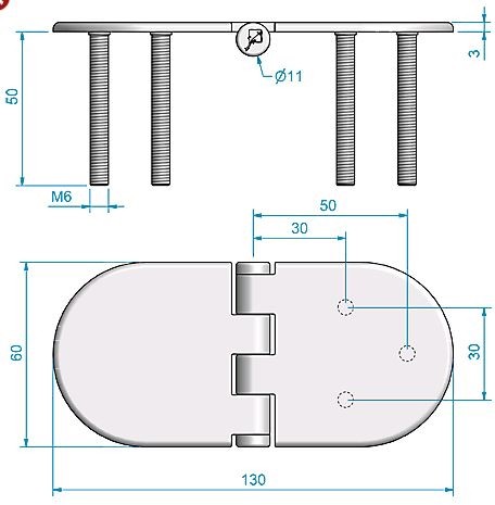 Scharnier RVS 130x60mm verdekt