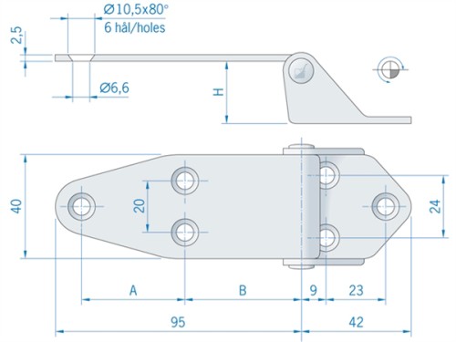 Scharnier RVS 137x40mm hoogte 24mm