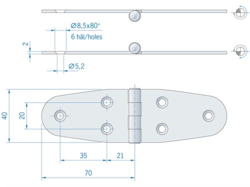 Scharnier RVS 140x40mm