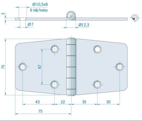 Scharnier RVS 150x75mm