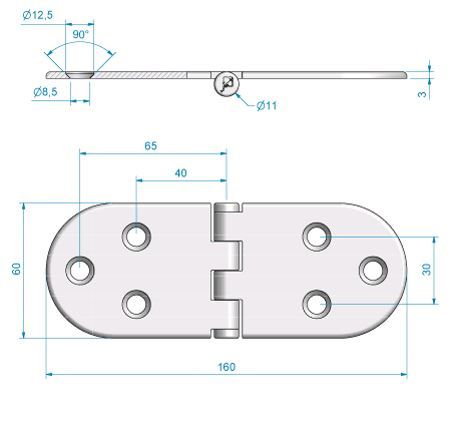 Scharnier RVS 160x60mm