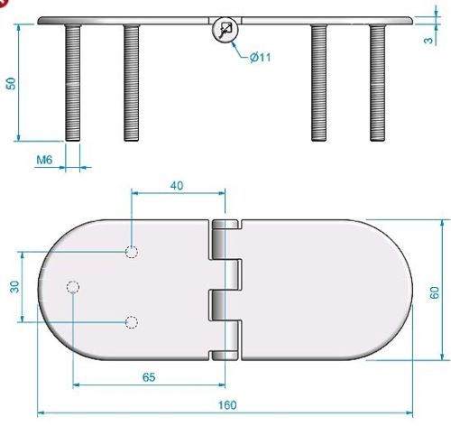 Scharnier RVS 160x60mm verdekt