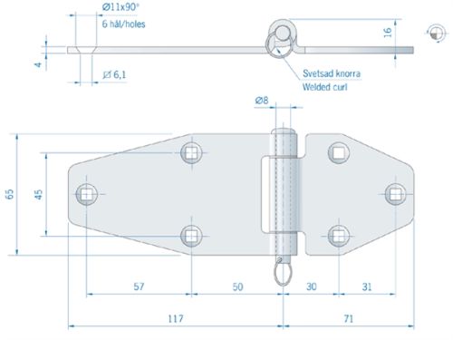 Scharnier RVS 188x65mm