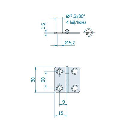 Scharnier RVS 30x30mm