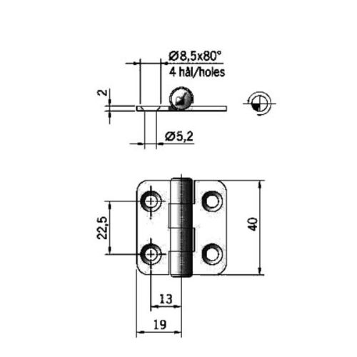 Scharnier RVS 38x40mm