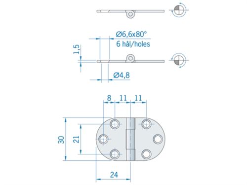 Scharnier RVS 47x30mm