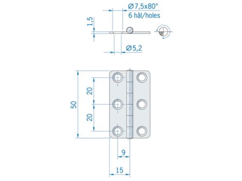 Scharnier RVS 50x30mm