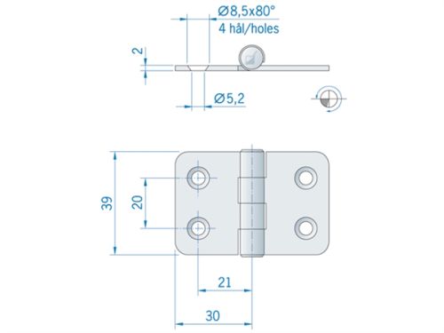 Scharnier RVS 60x39mm