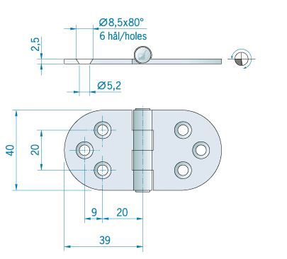 Scharnier RVS 78x38mm