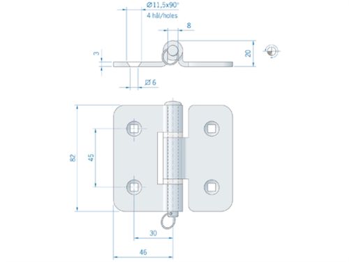 Scharnier RVS 82x46mm