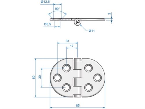 Scharnier RVS 85x60mm