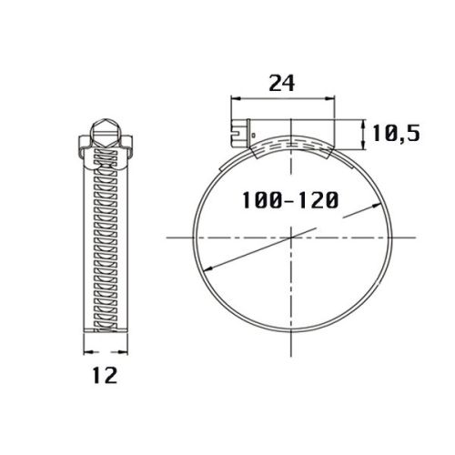 Kale Slangklem RVS 100 - 120 mm band 12mm