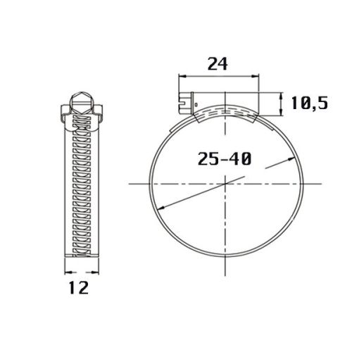 Kale Slangklem RVS 25 - 40mm band 12mm