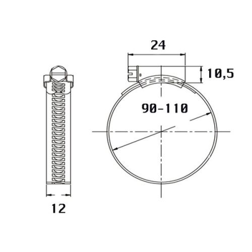 Kale Slangklem RVS 90 - 110mm band 12mm