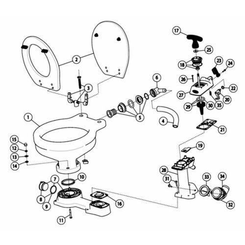 Jabsco Toilet met grote pot