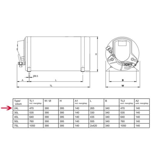 Isotherm Boiler Basic 24 liter met watermix