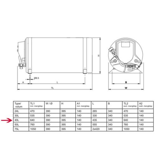 Isotherm Boiler Basic 40 liter met watermix