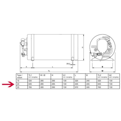 Isotherm Boiler Slimline 20 liter met watermix