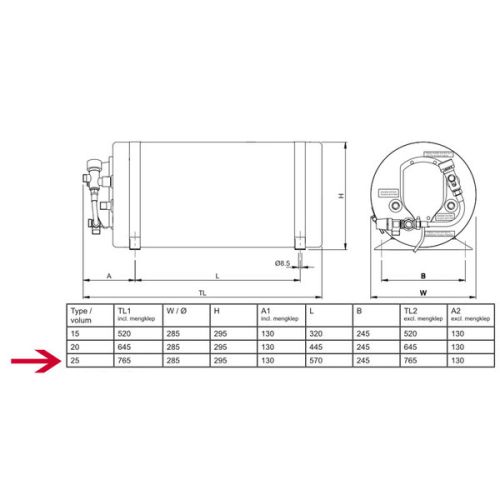 Isotherm Boiler Slimline 25 liter met watermix