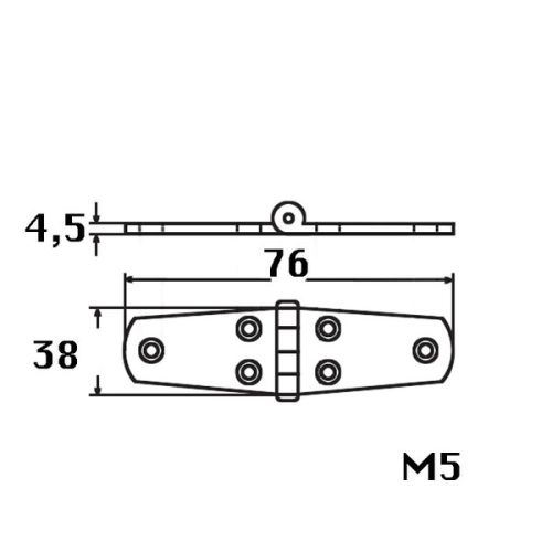 Kmarine Scharnier RVS A4 76x38x4,5mm