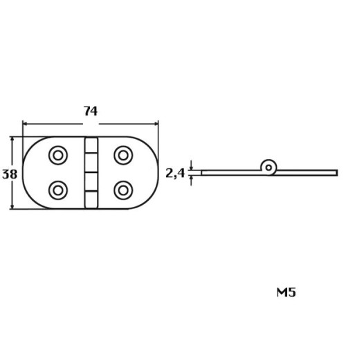 Kmarine Scharnier RVS A2 74x38x2,4 mm